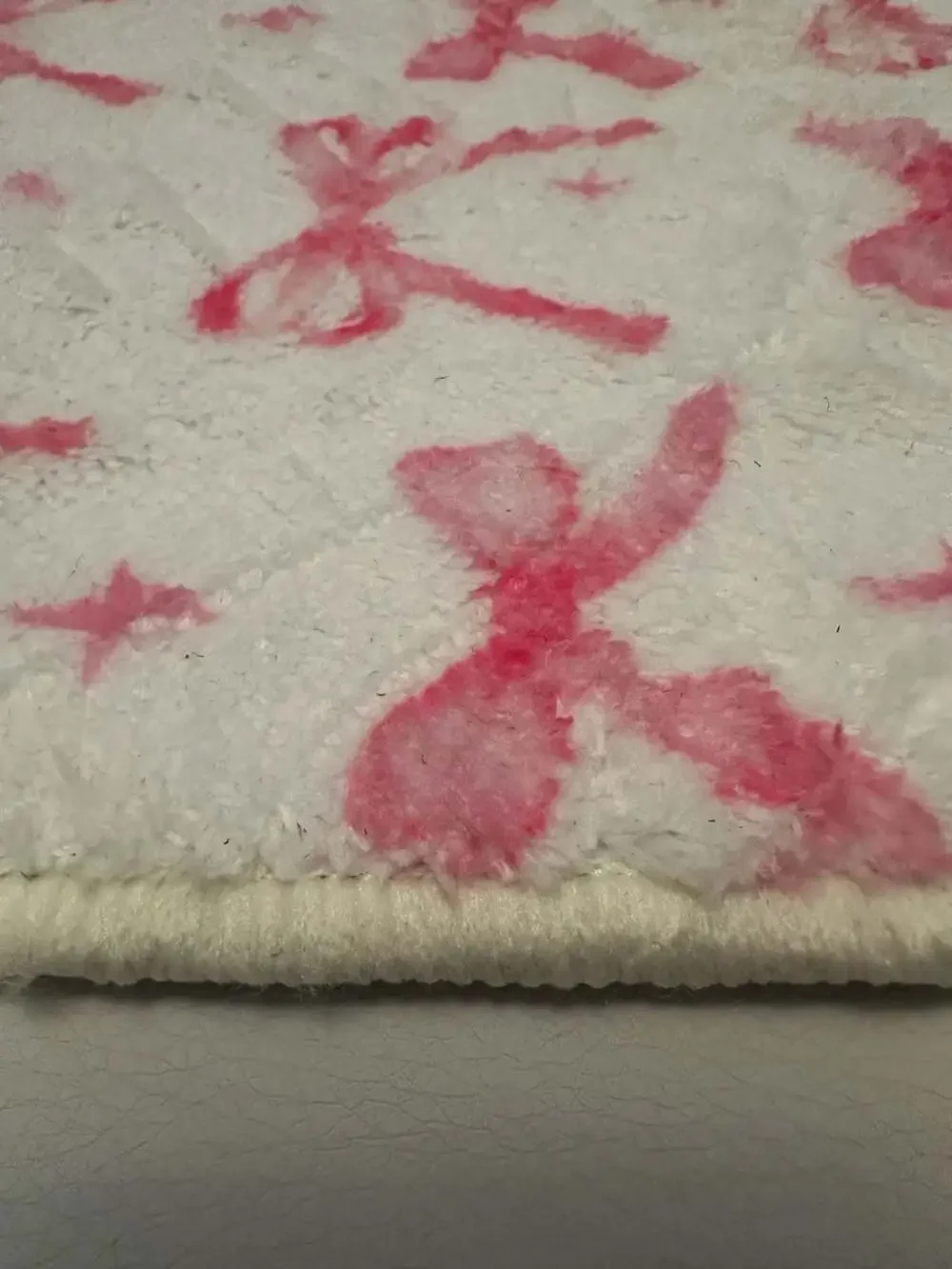 Pink Bow and Star Pattern Plush Bath Mat